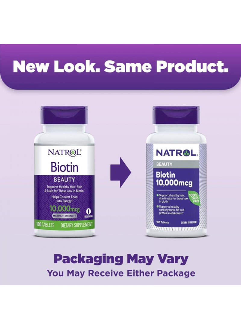 Natrol Biotin 10000 mcg, 100 Count - Image 1